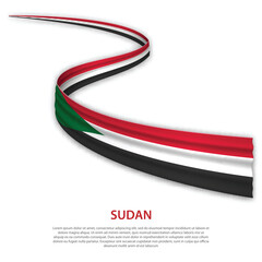 Waving ribbon or banner with flag of Sudan