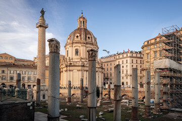 Fototapeta na wymiar Rome, Italy- November 2022: The beautiful Colonna Trainana by the Fori Imperiali parc