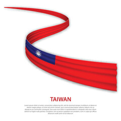 Waving ribbon or banner with flag of Taiwan