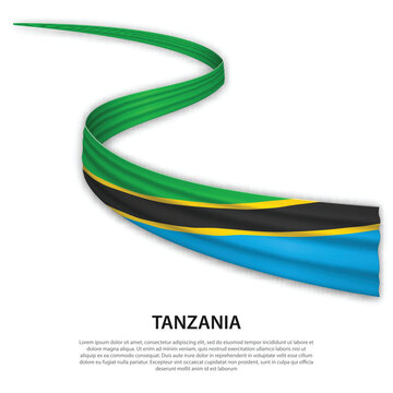 Waving ribbon or banner with flag of Tanzania