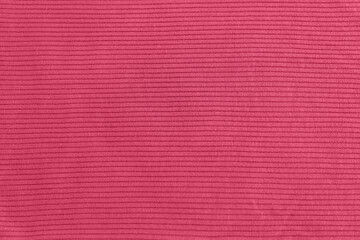 Viva magenta color of the year 2023, ribbed texture of cloth. Fabric textile pattern.