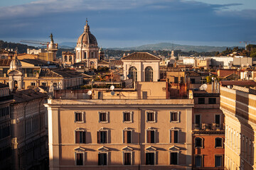 Rome, Italy- November 2022: beautiful and iconic architecture and church domes in the city