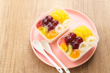 Fruity Milk Pudding, sweet vanilla silk pudding dessert with fruit topping
