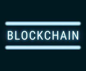 blockchain word neon blue sign crypto