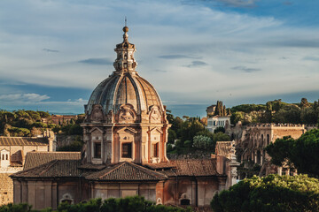 Fototapeta na wymiar Rome, Italy- November 2022: beautiful and iconic architecture and church domes in the city