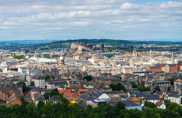 View of Edinburgh city from Arthur's Seat,in the summer sun,Scotland,UK.