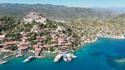 Fototapeta na wymiar Drone View of Kaleköy, Simena, Kekova, Demre, Antalia, Antalya,Turkey. September 2022