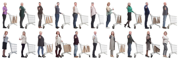 a group of people in profile with a basket showing thumbs up