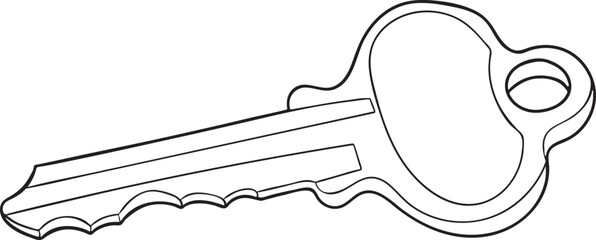 Hand drawn key icon. Vector illustration isolated on white background. Doodle style. Key to a door or safe.
