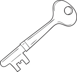 Hand drawn key icon. Vector illustration isolated on white background. Doodle style. Key to a door or safe.

