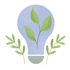 Plant branch with green leaves growing inside a light bulb, sustainable lifestyle concept, green energy development. isolated vector illustration in flat style
