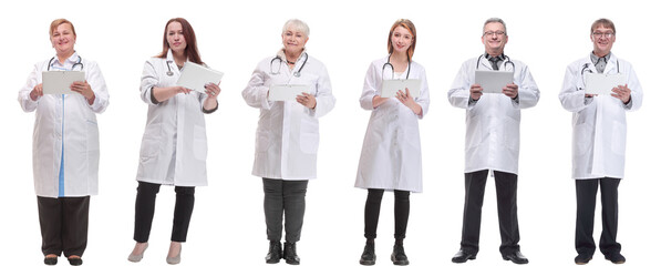 group of doctors with clipboard isolated on white