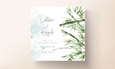 elegant watercolor green bamboo wedding invitation card
