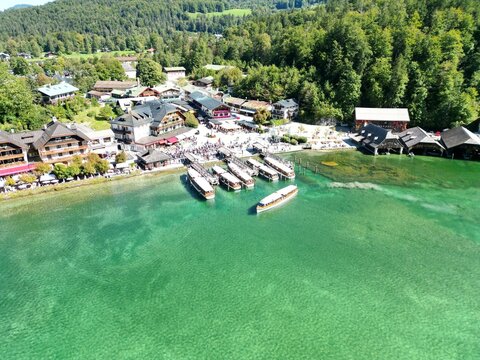 .Koninsee Lake in Bavaria Germany drone aerial view summer