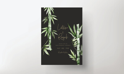 elegant watercolor green bamboo wedding invitation card