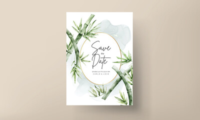 elegant watercolor green bamboo wedding invitation card