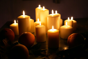 burning candles in the dark