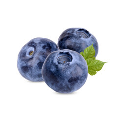 Obraz premium Fresh blueberry with leaves isolated on transparent background (.PNG)