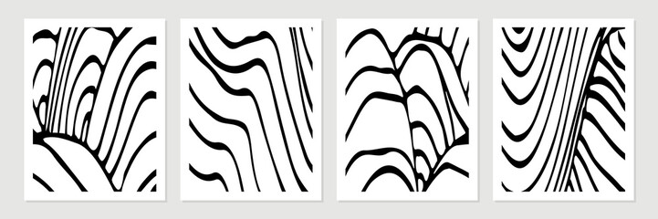 Set of vector organic abstract minimalist shapes in black on white background.