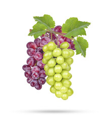 Fresh grape with leaves isolated on transparent background (.PNG)