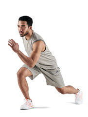PNG Studio shot of a sporty young man running.
