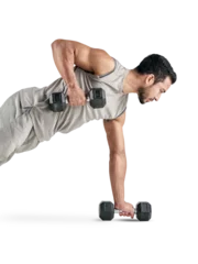 Tuinposter PNG studio shot of a muscular young man exercising with dumbbells © Suresh/peopleimages.com