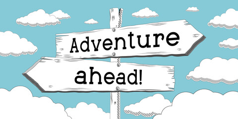 Adventure ahead - outline signpost with two arrows