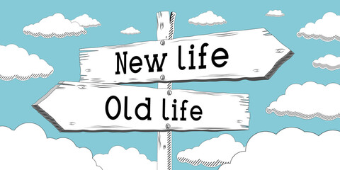 New life, old life - outline signpost with two arrows © PX Media