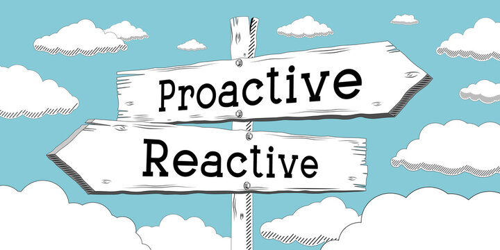 Proactive, reactive - outline signpost with two arrows