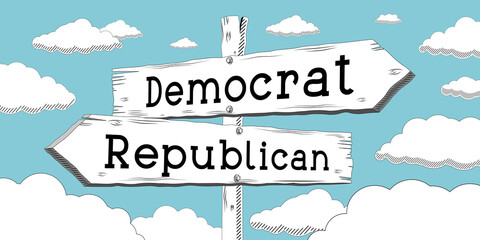 Democrat or republican - outline signpost with two arrows