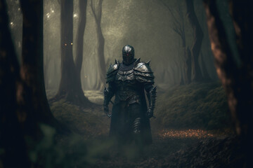 Generative AI : an evil dark knight in the forest	
 - obrazy, fototapety, plakaty