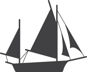 Retro sail ship icon. Black marine boat