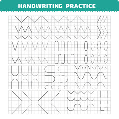 Big educational practice page with tracing objects for writing study