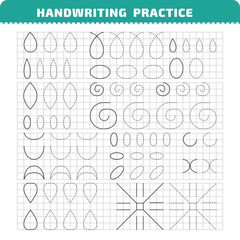 Educational practice page with tracing Linear objects for writing study