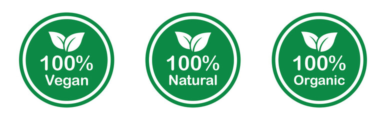 100% natural organic vegan label icon, vector illustration