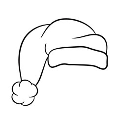 Santa Claus black and white hat contour. Christmas hat decoration. Vector illustration, cartoon style