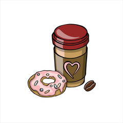 cup of coffee to go and donut   illustration