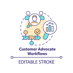 Customer advocate workflows concept icon. Client-centric business. Consumer support abstract idea thin line illustration. Isolated outline drawing. Editable stroke. Arial, Myriad Pro-Bold fonts used