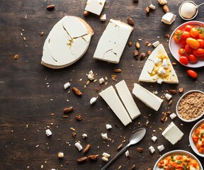 a modern table with cheeses