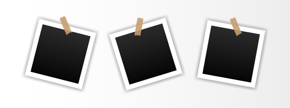 Collection of photo frames. Set of Polaroid photo frames. Photo frames with realistic vector shadow effect fixed with adhesive tape on a transparent. Vector EPS 10