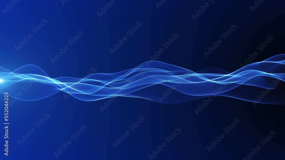 Poster digital particle wave and light abstract background, 3d rendering animation 4k