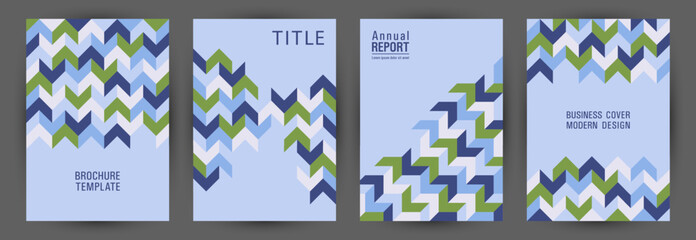 Corporate booklet cover template set geometric design. Memphis style retro title page layout set