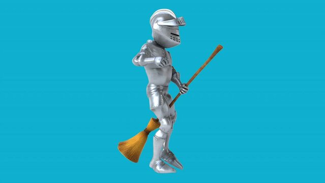 Fun 3D cartoon knight riding a broomstick (alpha included)