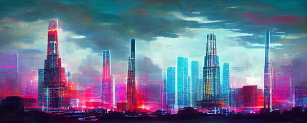 Cyberpunk neon city night scene. Great as a backdrop, wallpaper or to use in your art projects.