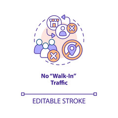 No walk-in traffic concept icon. Online store disadvantage. Home based business issue abstract idea thin line illustration. Isolated outline drawing. Editable stroke. Arial, Myriad Pro-Bold fonts used