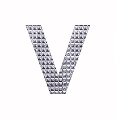 Alphabet letter V - Textured shiny silver paper