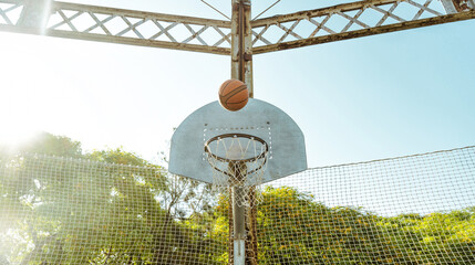 Young basketball players training at the court. Cinematic look image of friends practicing shots...