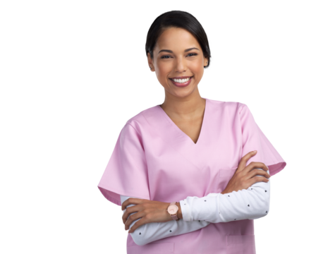 PNG cropped portrait of an attractive young female healthcare worker standing with her arms crossed in studio