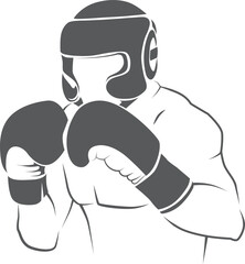 Boxer icon. Man in boxing glowes and helmet. Fighter symbol