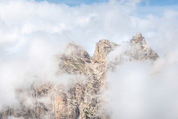 Famous Tre Cime di Lavaredo at summer time. Landscape of Alps Mountains. Dolomites, Alps, Italy, Europe (Drei Zinnen)
